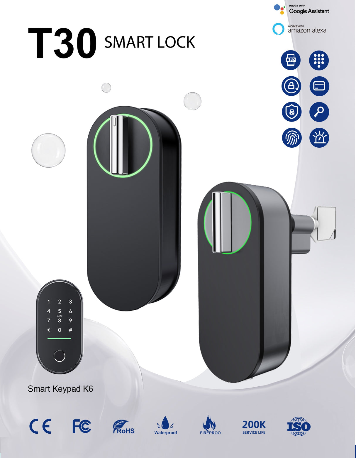Smart Universal Cylinder Lock- T30 + K6 (Clearance) Smart Universal Cylinder Lock- T30 + K6 (Clearance)