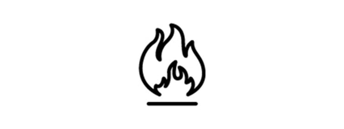 Black flame icon on a white background