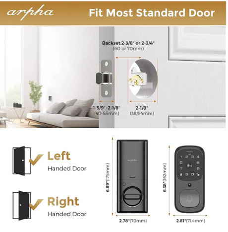 ARPHA Wi-FI Smart Door Lock 5-in-1 Fingerprint Keyless Entry Door Lock