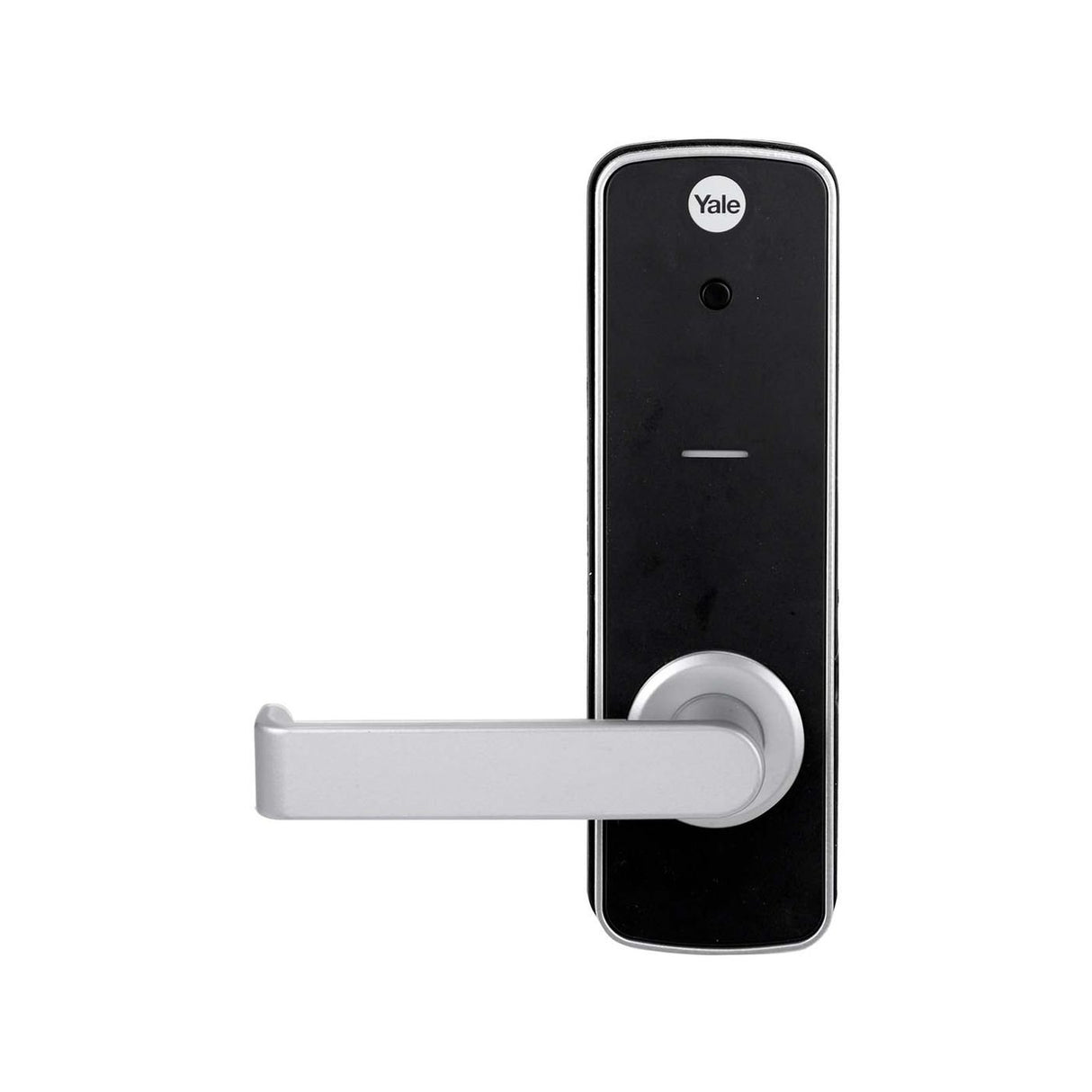 Yale electronic door locks australia with black body and silver handle on a white background